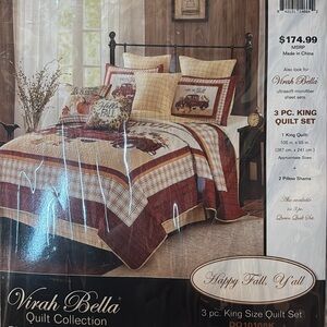 King Quilt Set - Red and Cream